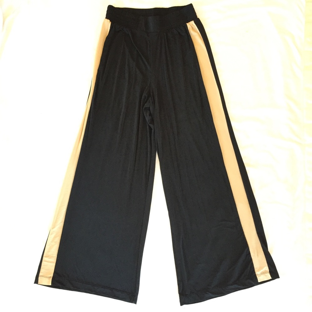ZARA Black & Tan Side Stripe Pants Wide Leg - Picture 3 of 5
